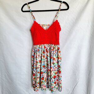 B O G Collective spaghetti strap summer mini dress. Crochet top SZ M Floral